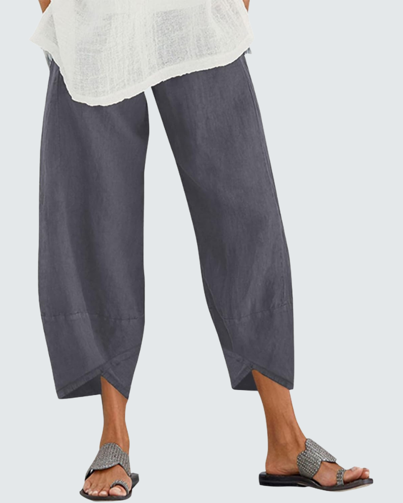 Charlotte Women's Cotton Pants – Loose 7/8 Pants with Elastic Waist and Pockets