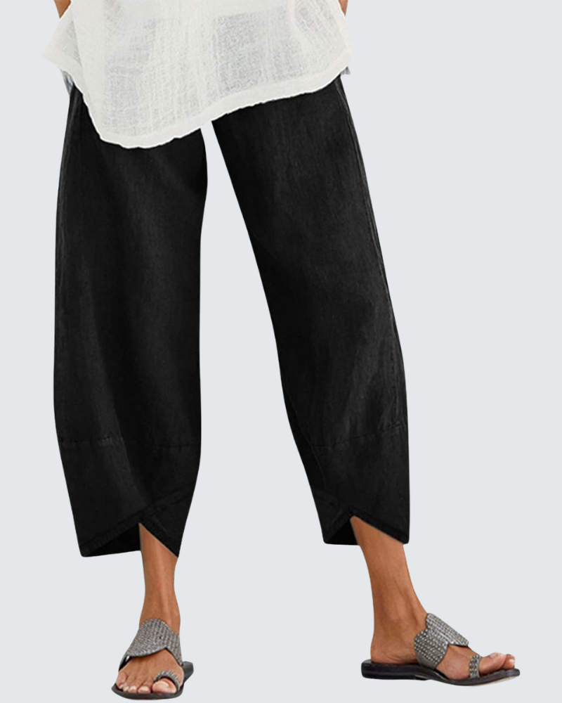 Charlotte Women's Cotton Pants – Loose 7/8 Pants with Elastic Waist and Pockets