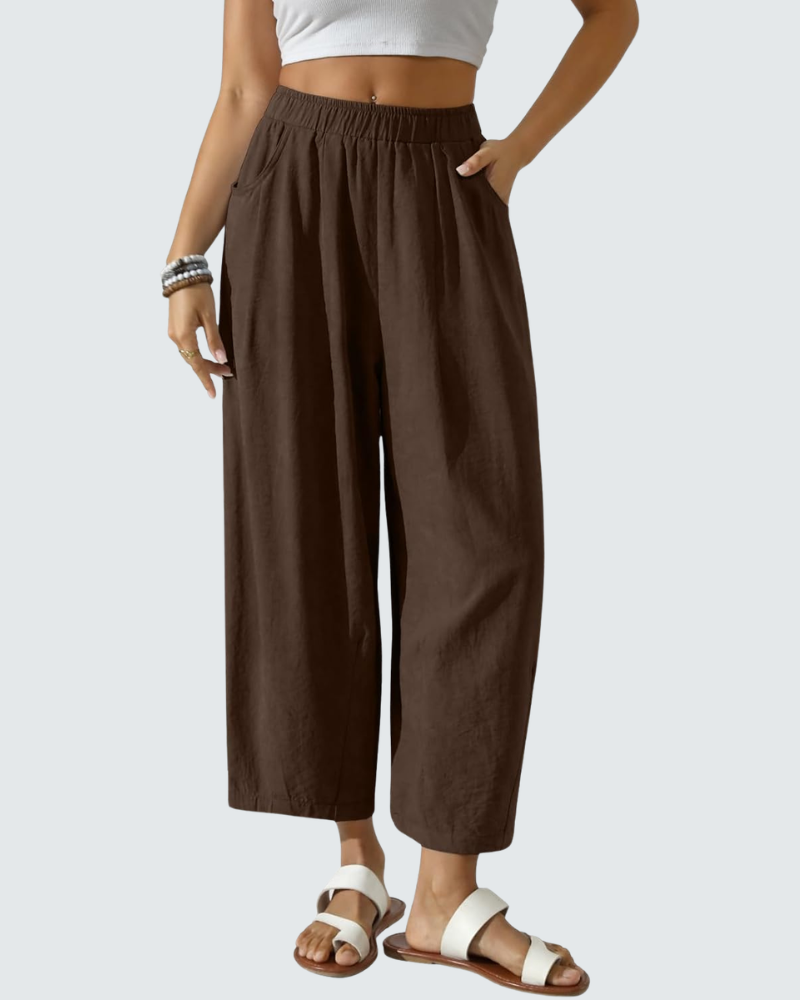 Charlotte Women's Cotton Pants – Loose 7/8 Pants with Elastic Waist and Pockets