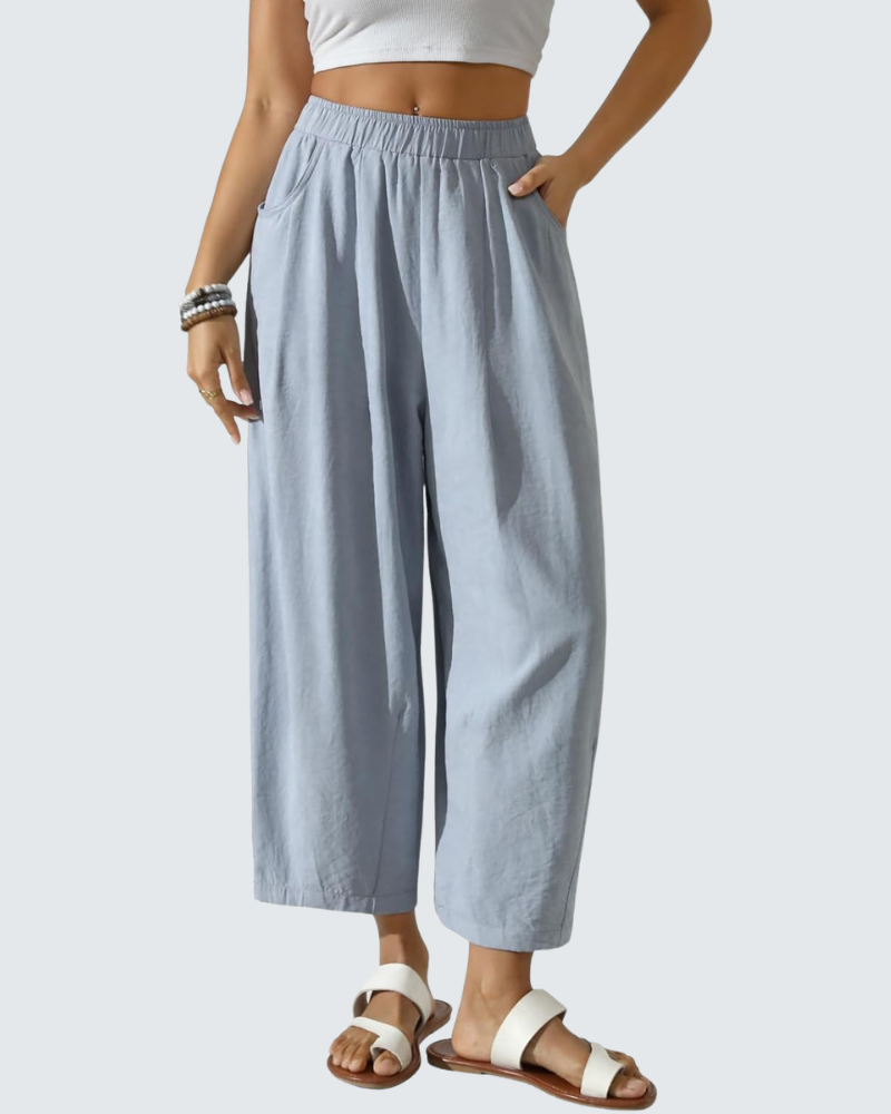 Charlotte Women's Cotton Pants – Loose 7/8 Pants with Elastic Waist and Pockets