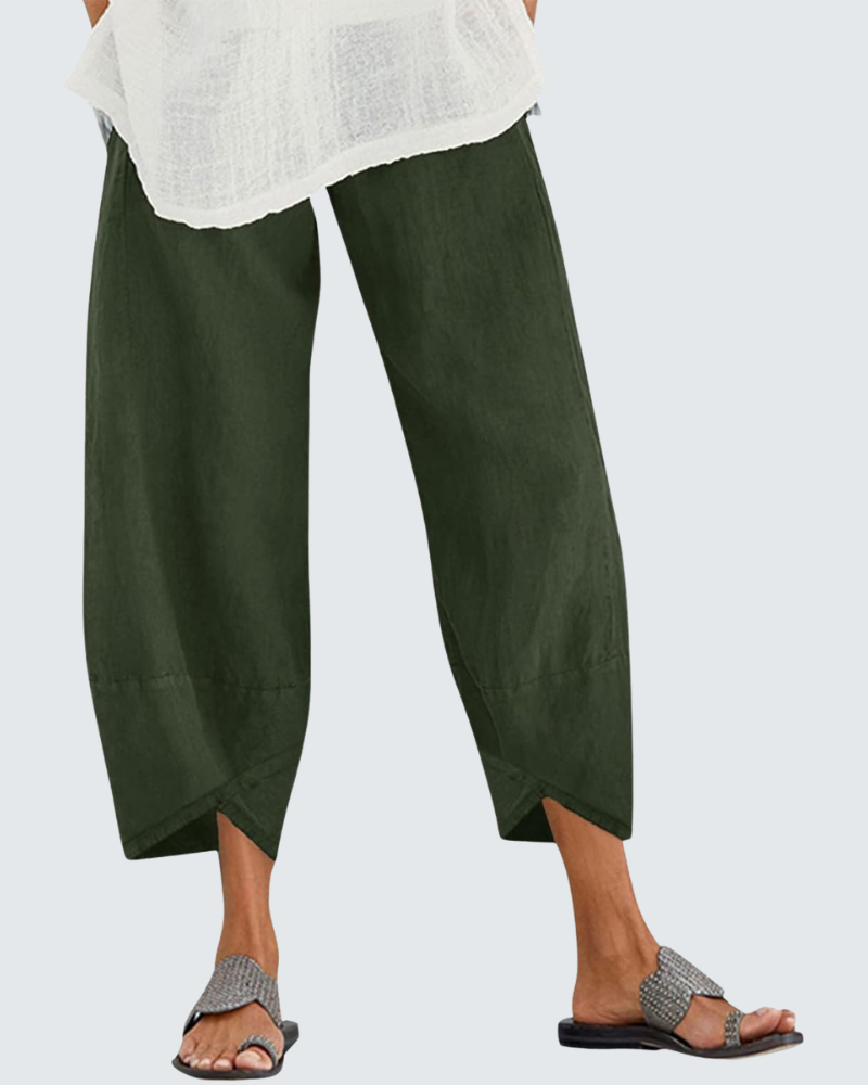 Charlotte Women's Cotton Pants – Loose 7/8 Pants with Elastic Waist and Pockets