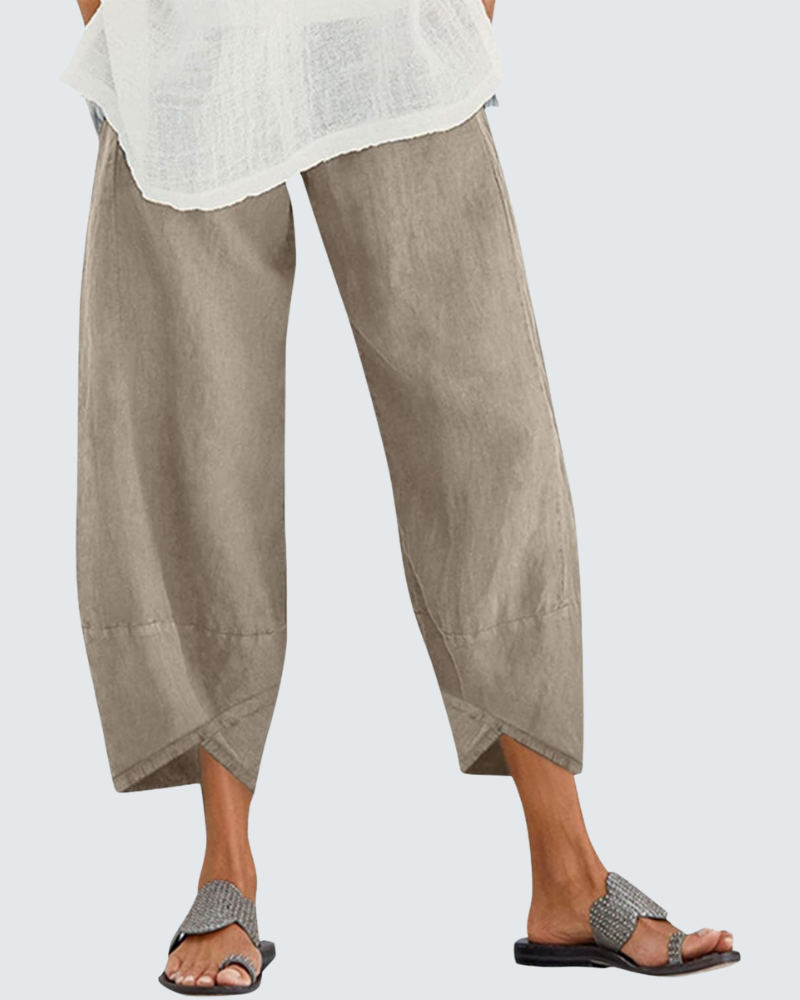 Charlotte Women's Cotton Pants – Loose 7/8 Pants with Elastic Waist and Pockets