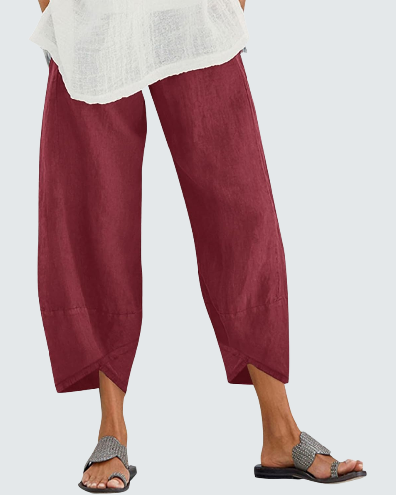 Charlotte Women's Cotton Pants – Loose 7/8 Pants with Elastic Waist and Pockets