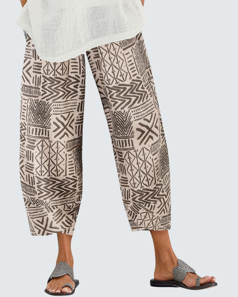 Charlotte Women's Cotton Pants – Loose 7/8 Pants with Elastic Waist and Pockets