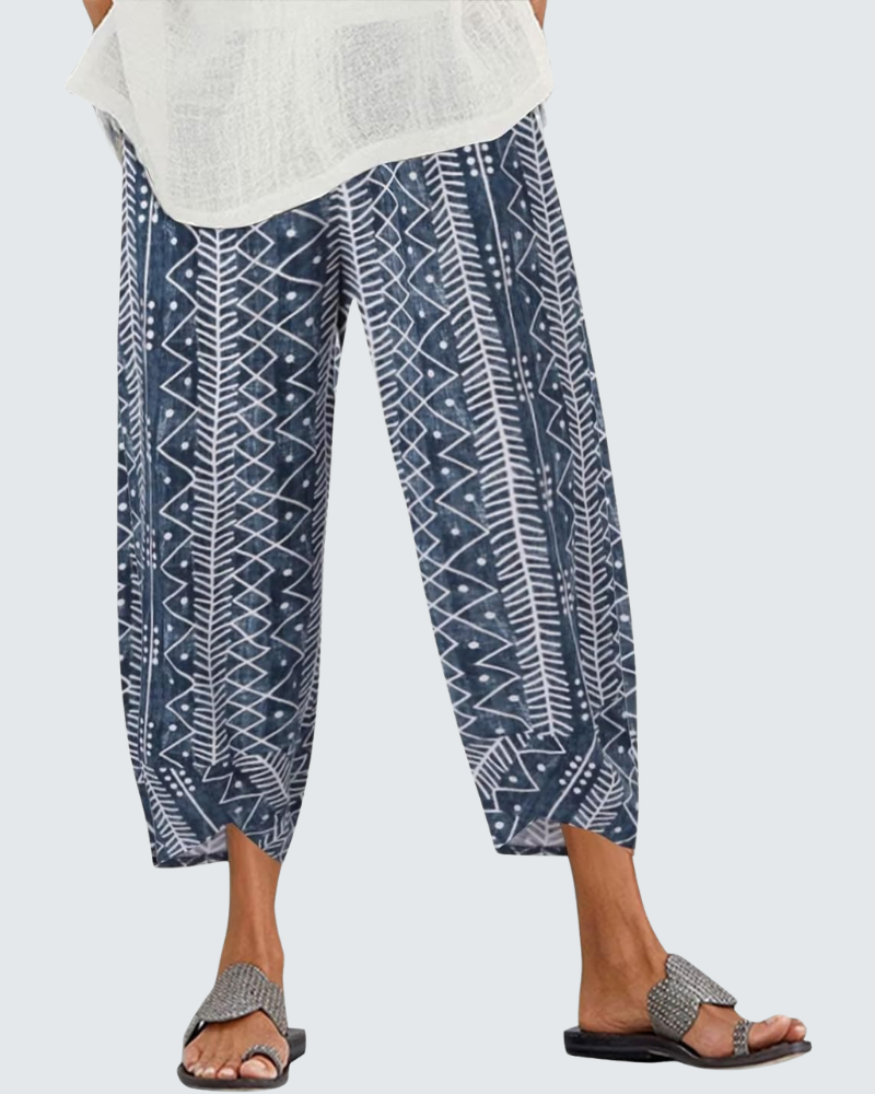 Charlotte Women's Cotton Pants – Loose 7/8 Pants with Elastic Waist and Pockets