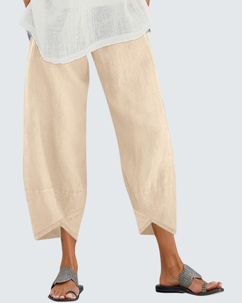 Charlotte Women's Cotton Pants – Loose 7/8 Pants with Elastic Waist and Pockets
