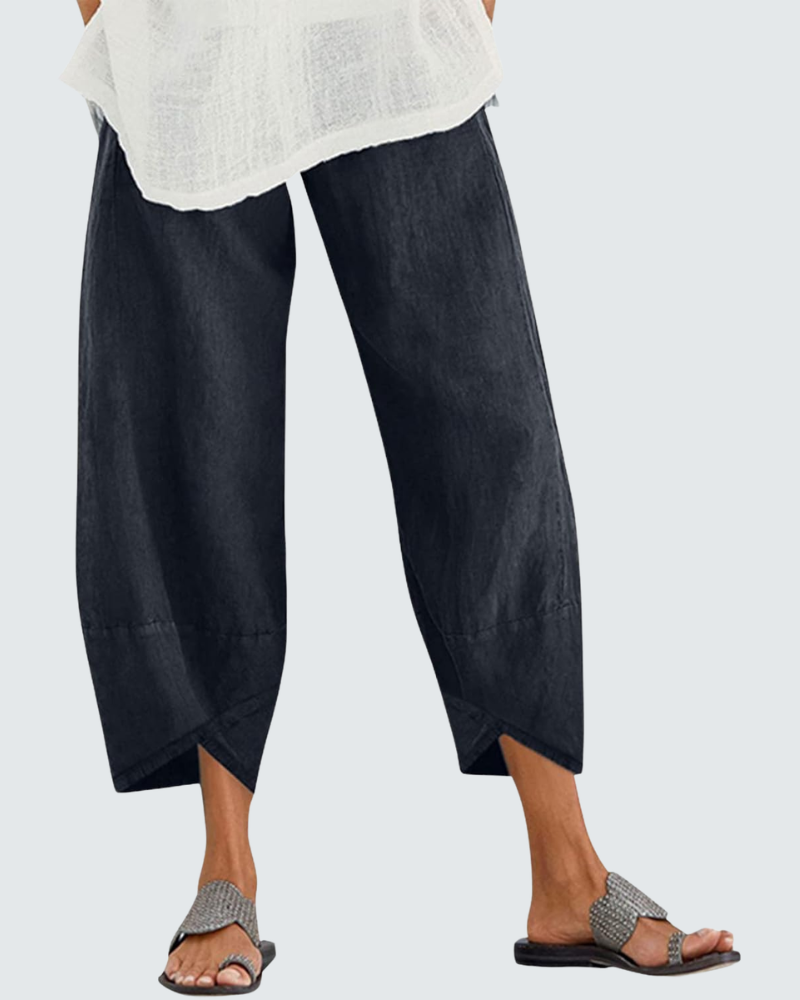 Charlotte Women's Cotton Pants – Loose 7/8 Pants with Elastic Waist and Pockets