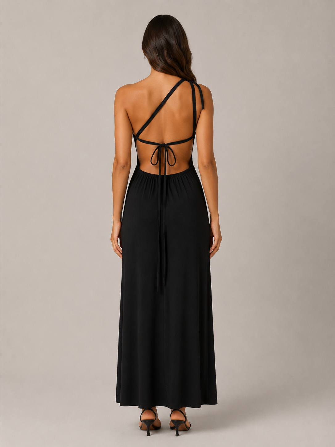 Faustine Robe Longue Femme – Robe Dos Nu Asymétrique Coupe Moulante Élégante Soirée