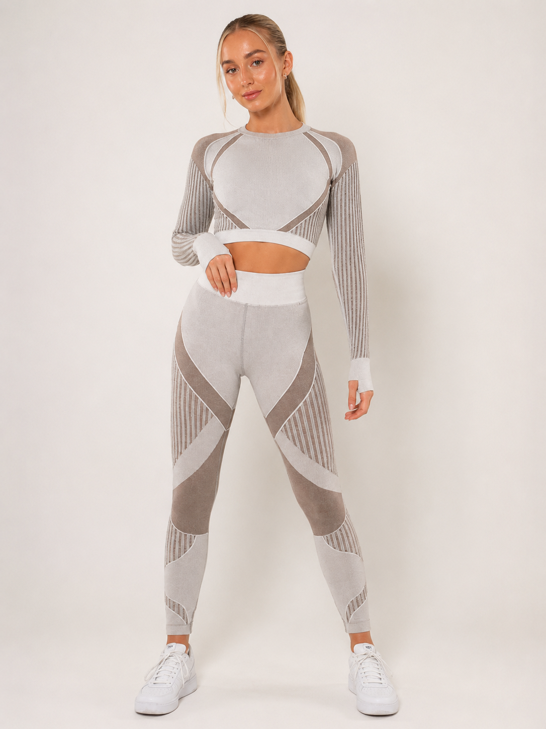 Maïwen Ensemble Sport Femme – Set Sans Couture Legging & Haut Mesh Stretch Fitness