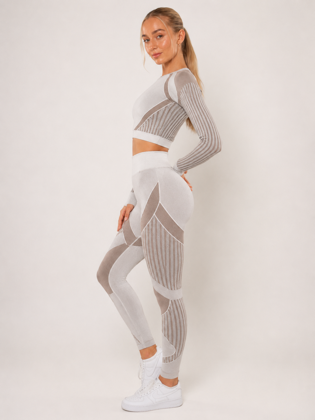 Maïwen Ensemble Sport Femme – Set Sans Couture Legging & Haut Mesh Stretch Fitness