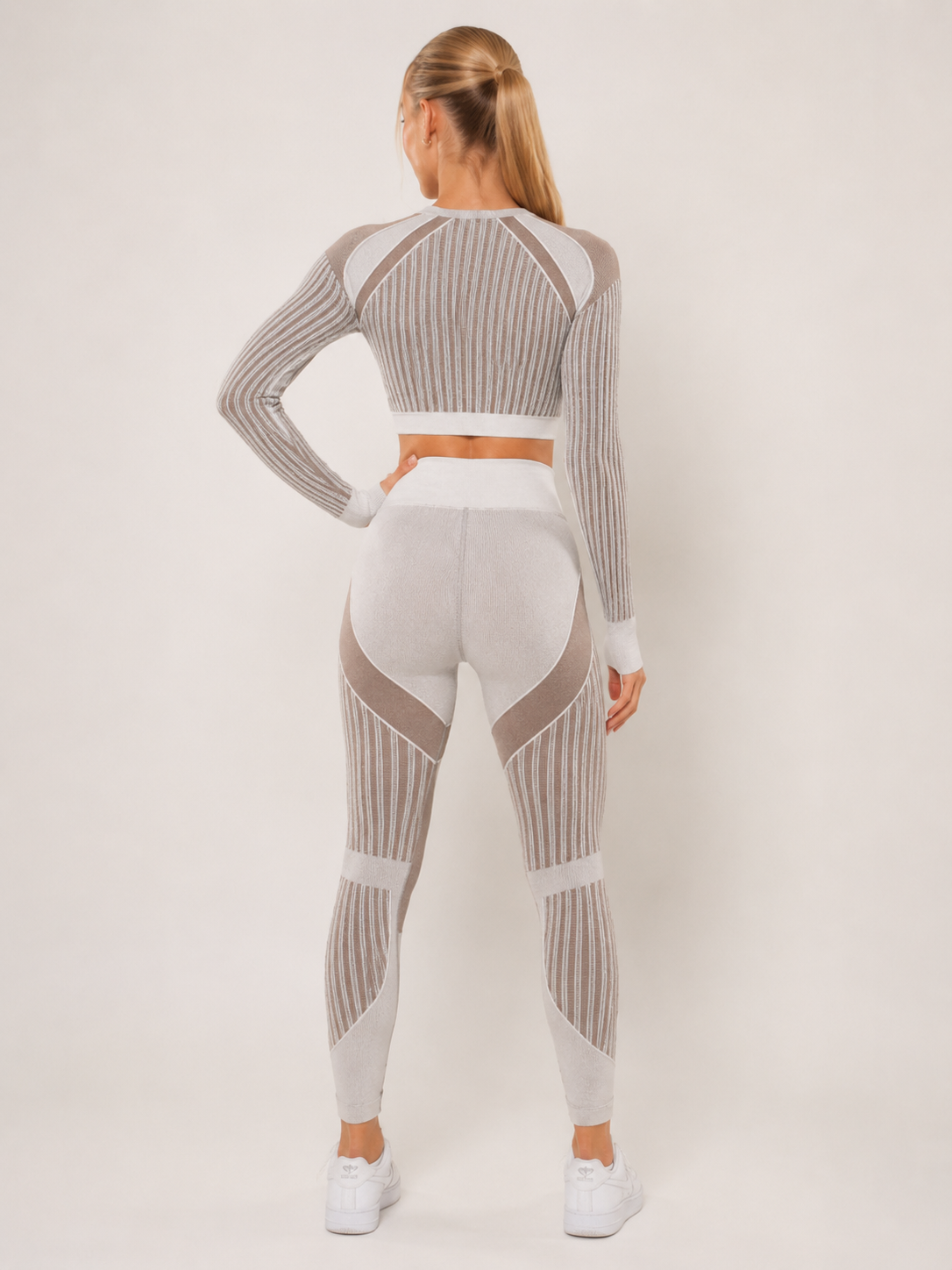 Maïwen Ensemble Sport Femme – Set Sans Couture Legging & Haut Mesh Stretch Fitness