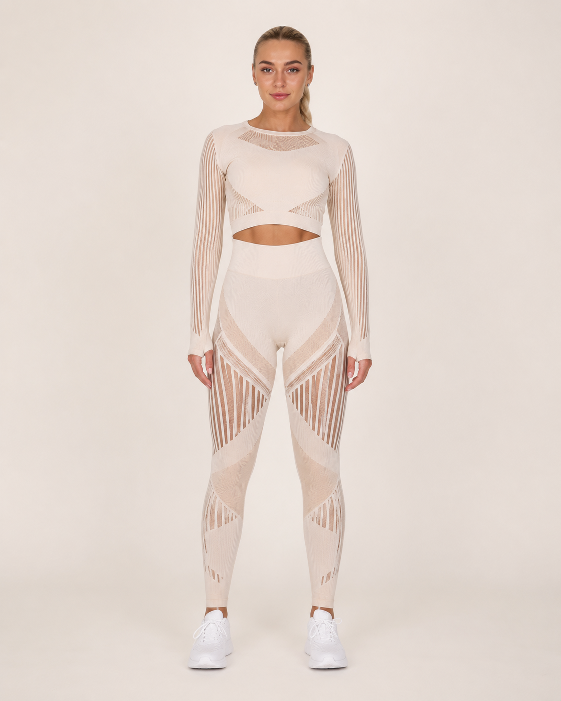 Maïwen Ensemble Sport Femme – Set Sans Couture Legging & Haut Mesh Stretch Fitness