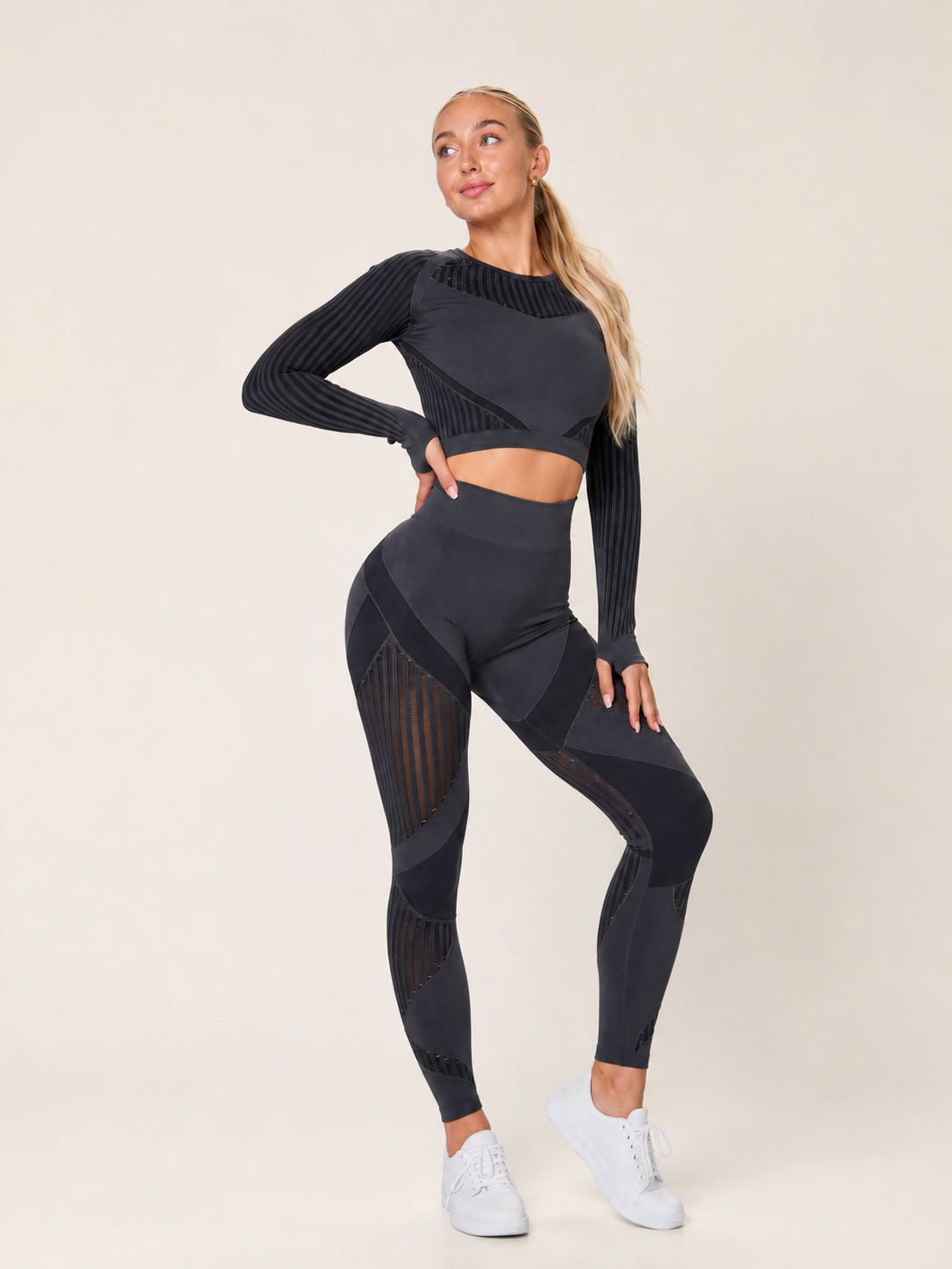 Maïwen Ensemble Sport Femme – Set Sans Couture Legging & Haut Mesh Stretch Fitness