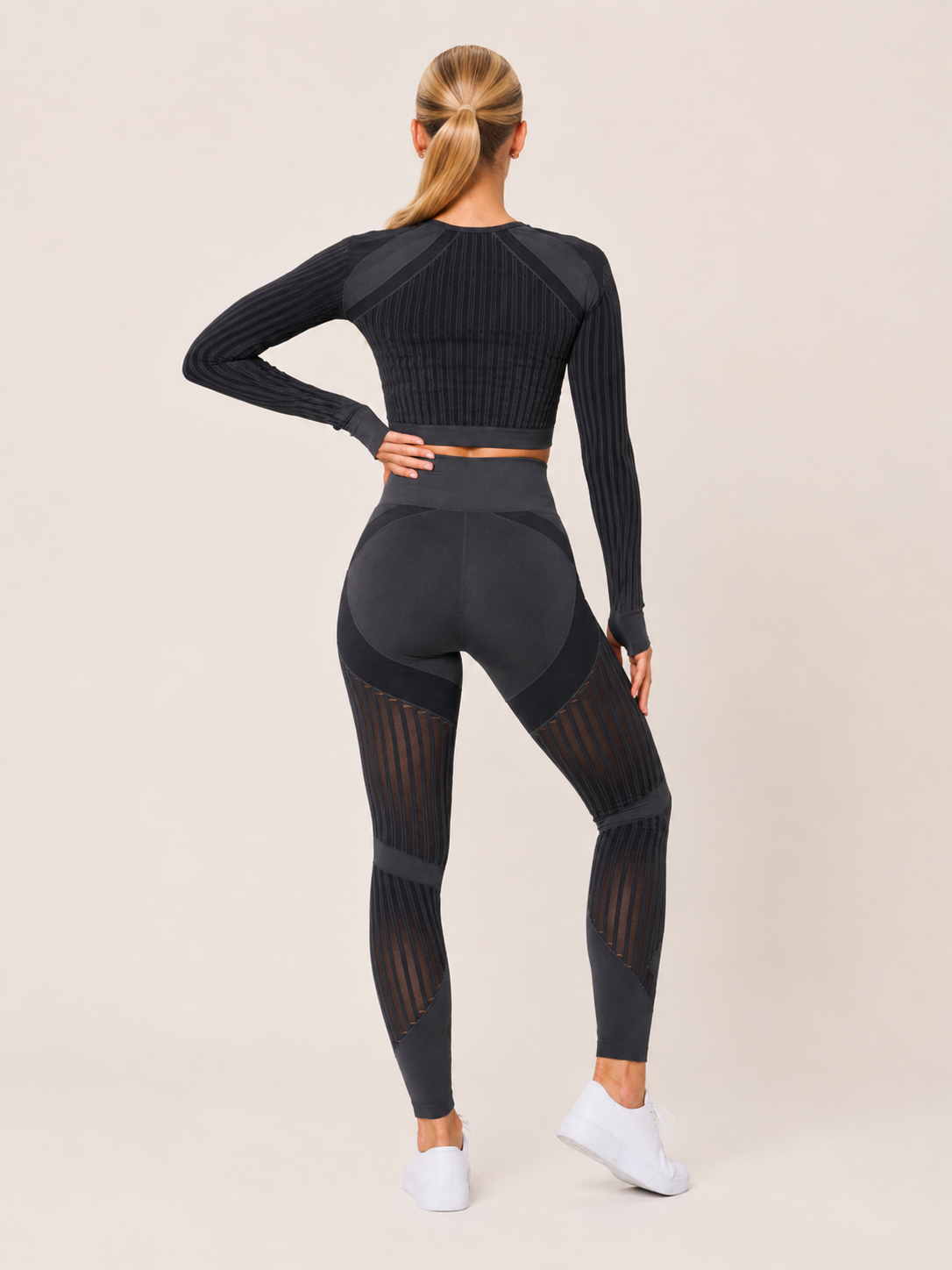 Maïwen Ensemble Sport Femme – Set Sans Couture Legging & Haut Mesh Stretch Fitness