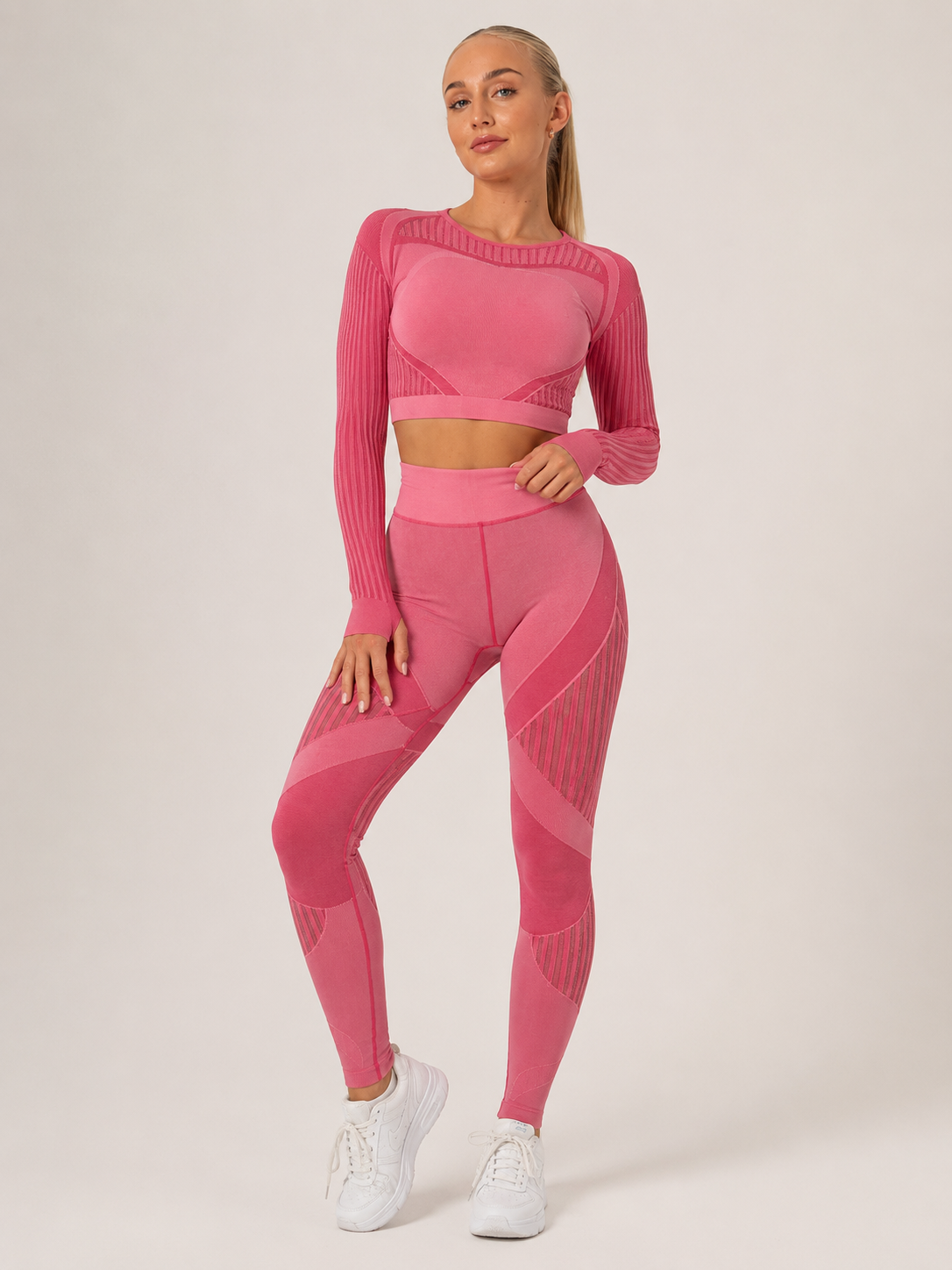 Maïwen Ensemble Sport Femme – Set Sans Couture Legging & Haut Mesh Stretch Fitness
