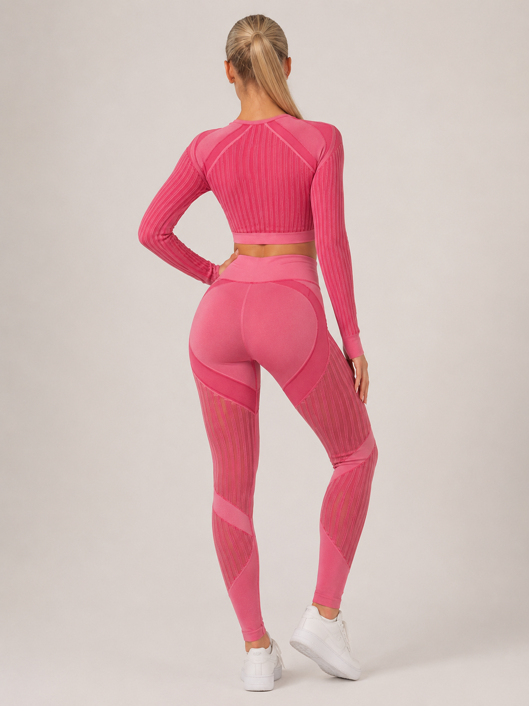 Maïwen Ensemble Sport Femme – Set Sans Couture Legging & Haut Mesh Stretch Fitness