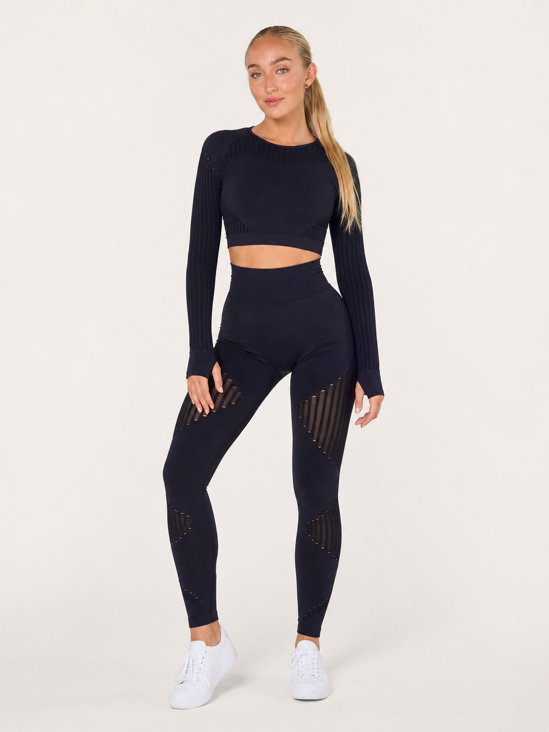 Maïwen Ensemble Sport Femme – Set Sans Couture Legging & Haut Mesh Stretch Fitness