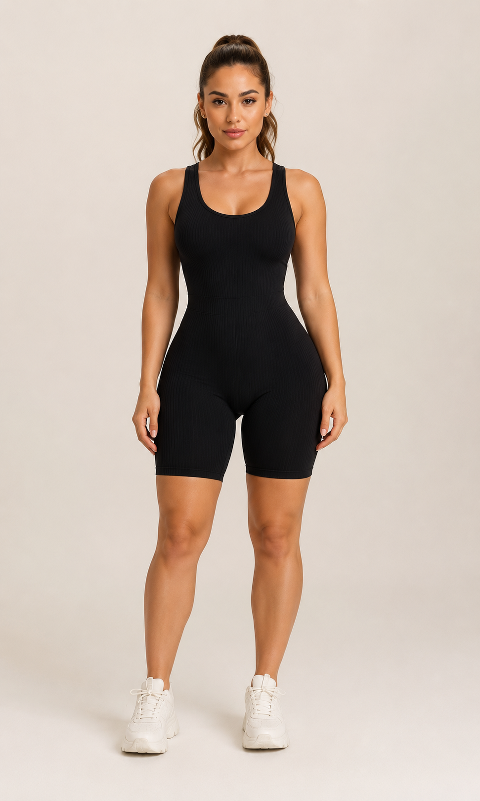 Dakota Dámský Jumpsuit na Jógu – Bezešvý Žebrovaný Elastický Overal s Polstrovanými Ramínky