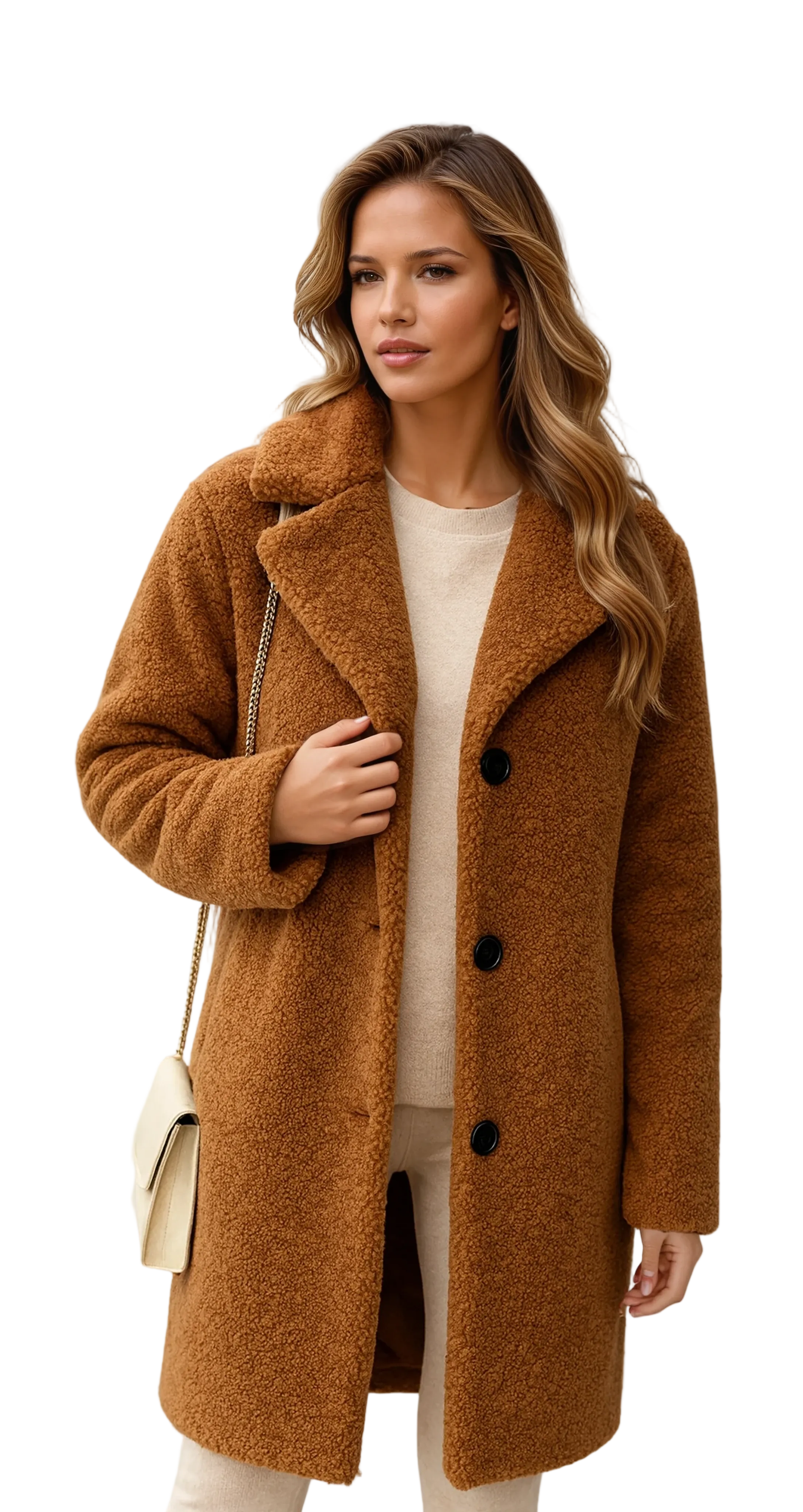 Sherra Dámský Dlouhý Teddy Kabát – Měkká a Elegantní Zimní Bunda s Knoflíky