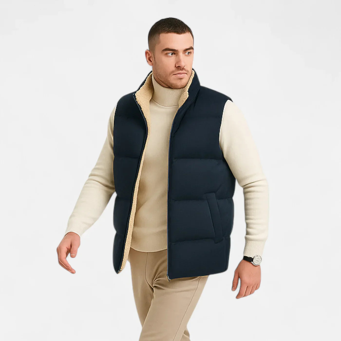 Chaleco Victor para Hombre en Lana – Chaleco de Invierno en Lana de Cordero con Forro Polar Suave y Corte Casual