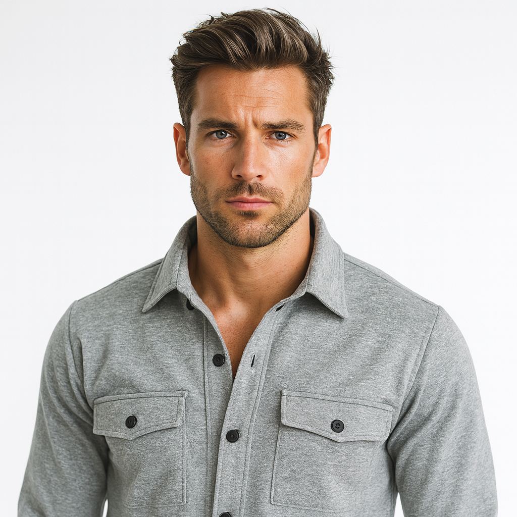 Noir Élan Overshirt Homme – Veste Chemise Casual Chic en Coton Mélangé Coupe Regular