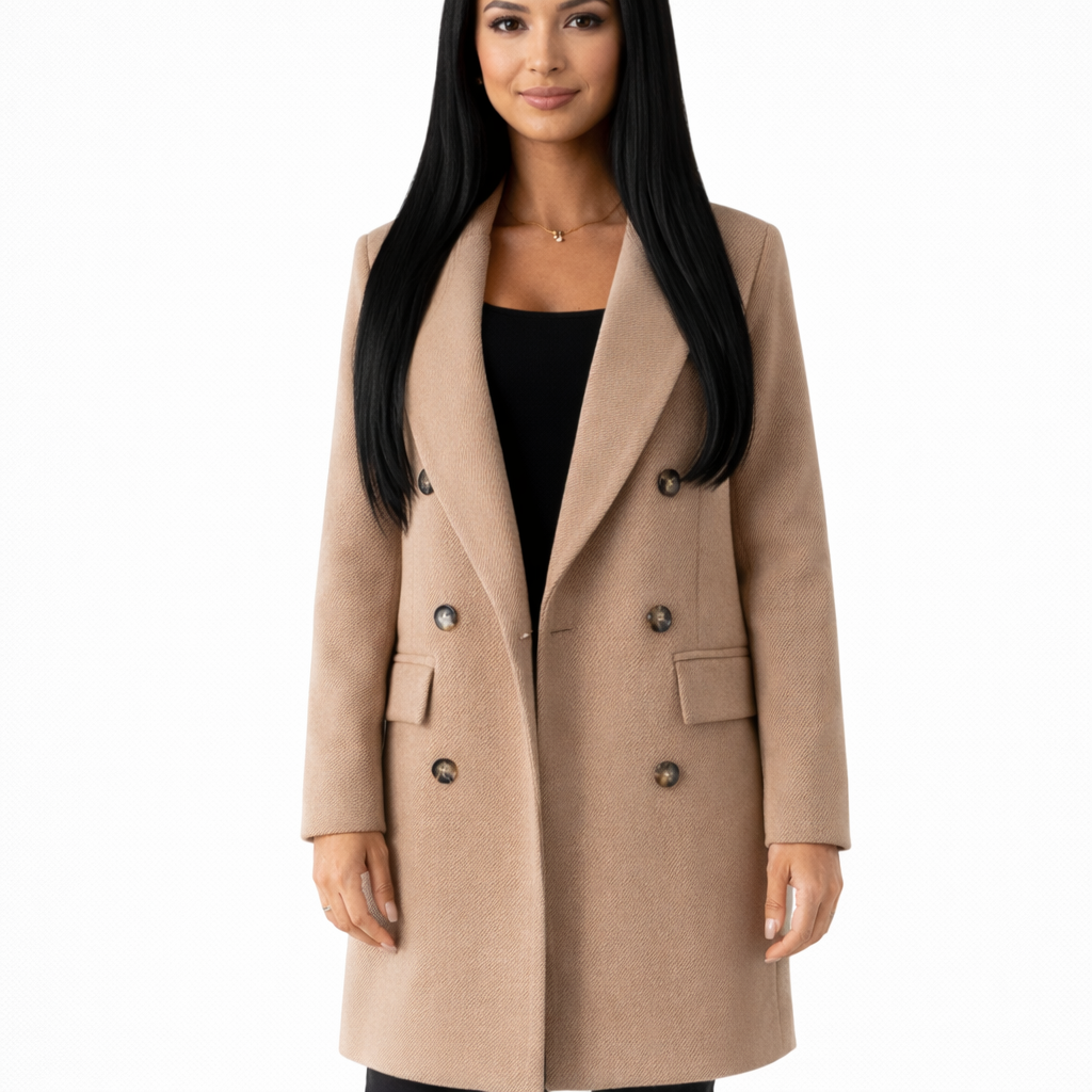 Ludy Manteau Long en Laine Femme – Manteau Élégant Double Boutonnage Coupe Droite
