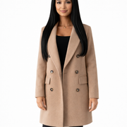 Ludy Manteau Long en Laine Femme – Manteau Élégant Double Boutonnage Coupe Droite