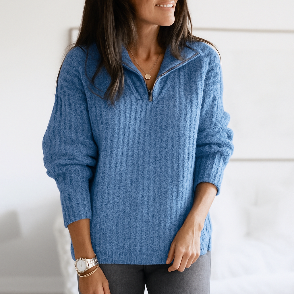 Sweter Mila damski z półzamkiem – miękki sweter z dzianiny o prostym kroju z eleganckim stójką