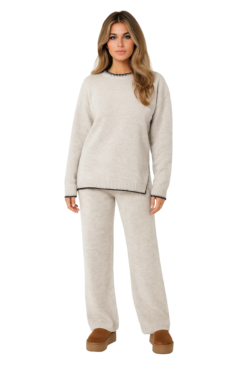 Ella Ensemble Loungewear pentru Femei – Set Două Piese Confortabil din Tricot cu Croială Relaxată
