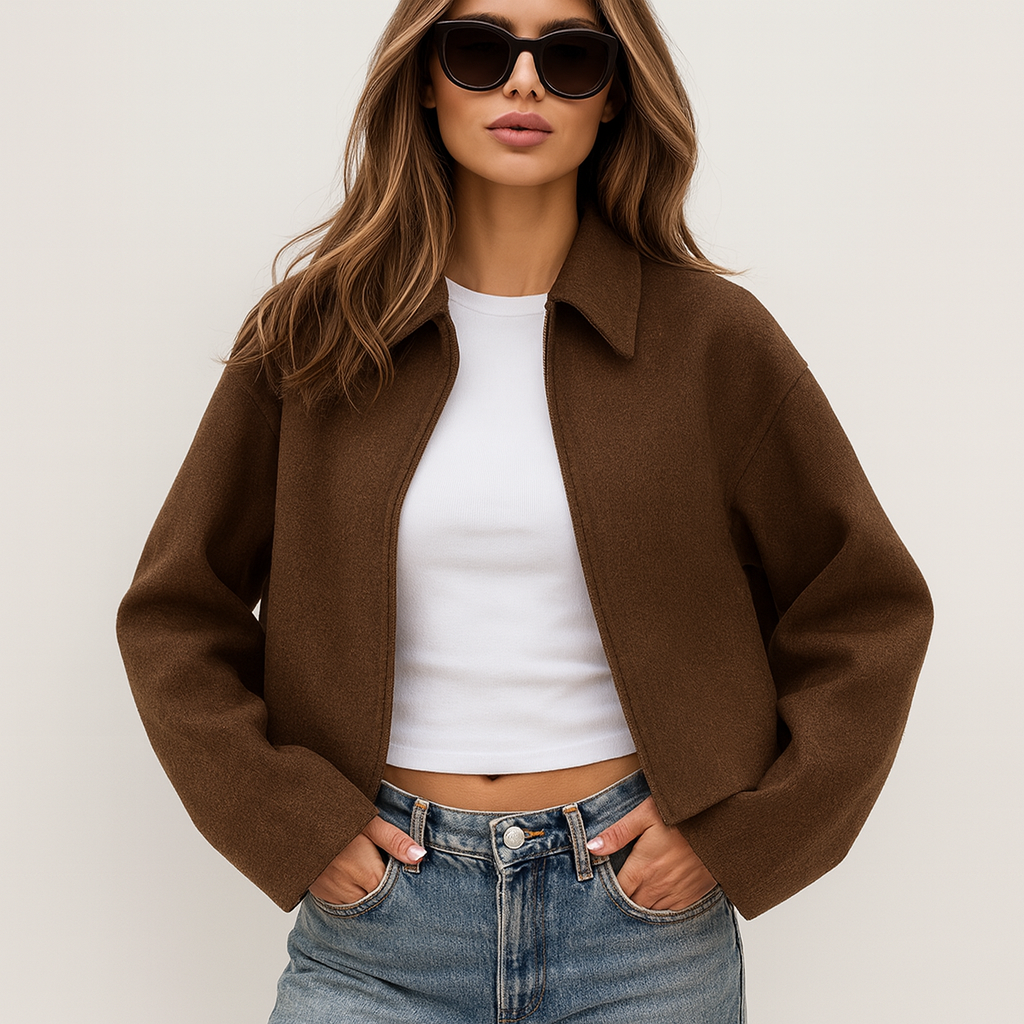 Nylah Veste Courte Femme en Laine – Zip Métal, Coupe Droite & Élégance Urbaine