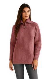 Sweter Mila damski z półzamkiem – miękki sweter z dzianiny o prostym kroju z eleganckim stójką