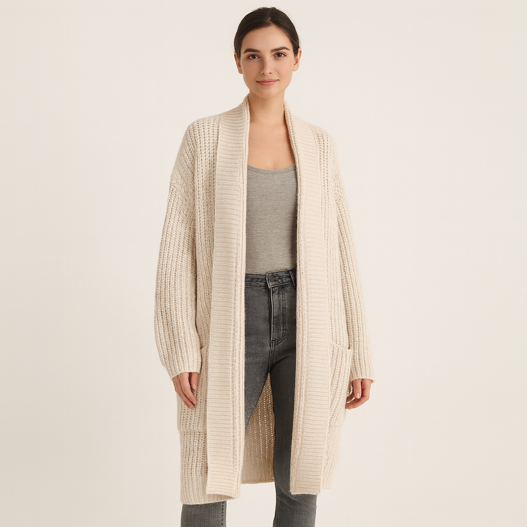 Erca Long Knit Jacket for Women – Elegant Loose Cardigan for Spring, Autumn & Winter