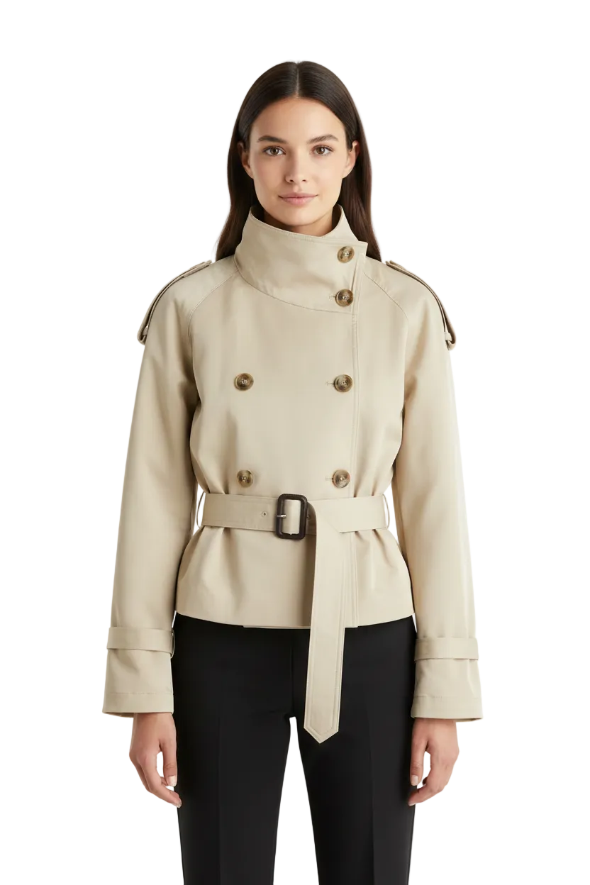 Chloé Trench Corto Mujer – Trench Moderno con Cinturón Ajustable y Cuello Alto