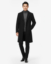 Cillian Herrenlanger Wollmantel – Strukturierter Schnitt, Einfacher Knopfverschluss & Winterstil