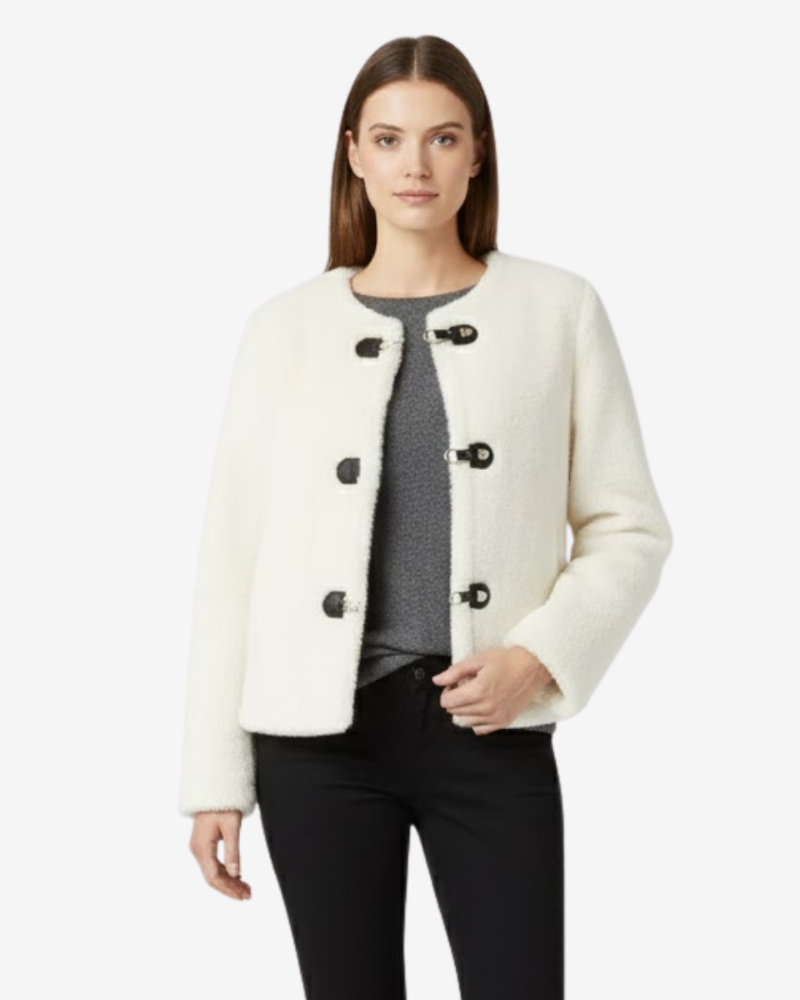 Cleo Damenjacke aus Kunstpelz – Knebelknöpfe, Taillengürtel & Eleganter Stil