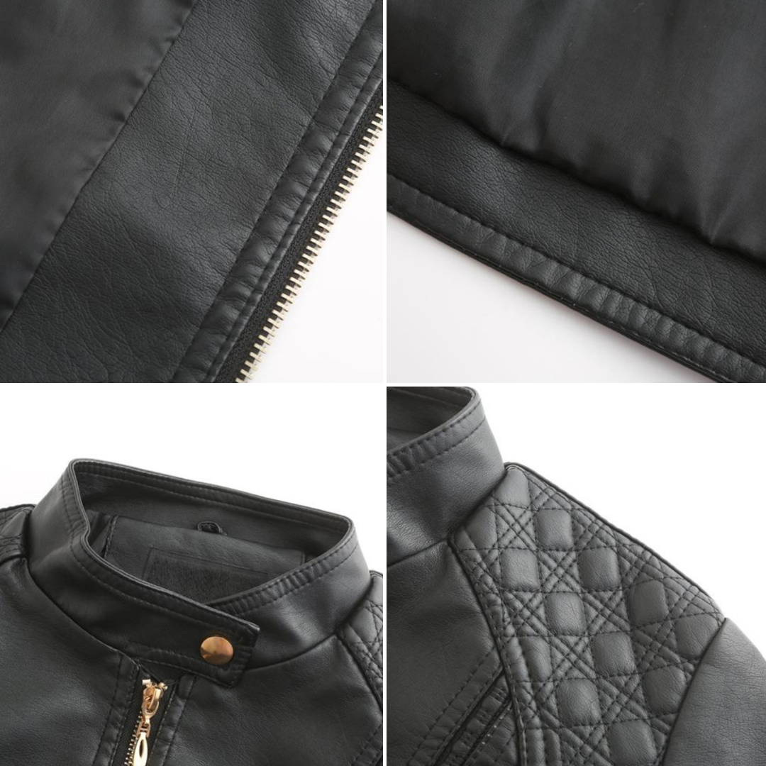 Janiyah Casaco de Pele Mulher – Gola Alta Chic, Fechos de Correr e Estilo Moderno Elegante