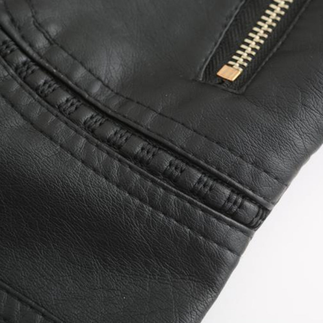 Janiyah Casaco de Pele Mulher – Gola Alta Chic, Fechos de Correr e Estilo Moderno Elegante