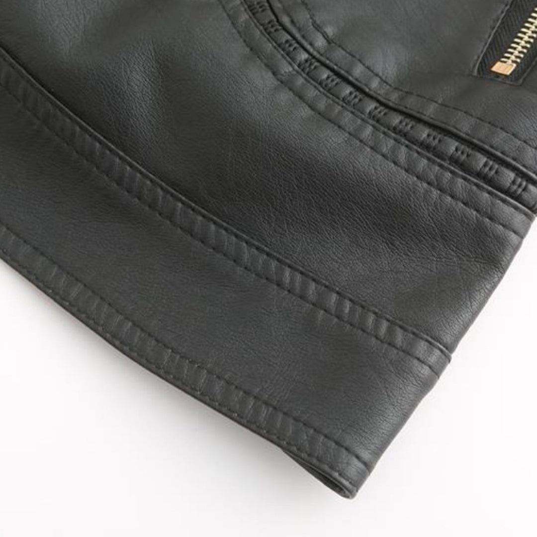 Janiyah Casaco de Pele Mulher – Gola Alta Chic, Fechos de Correr e Estilo Moderno Elegante
