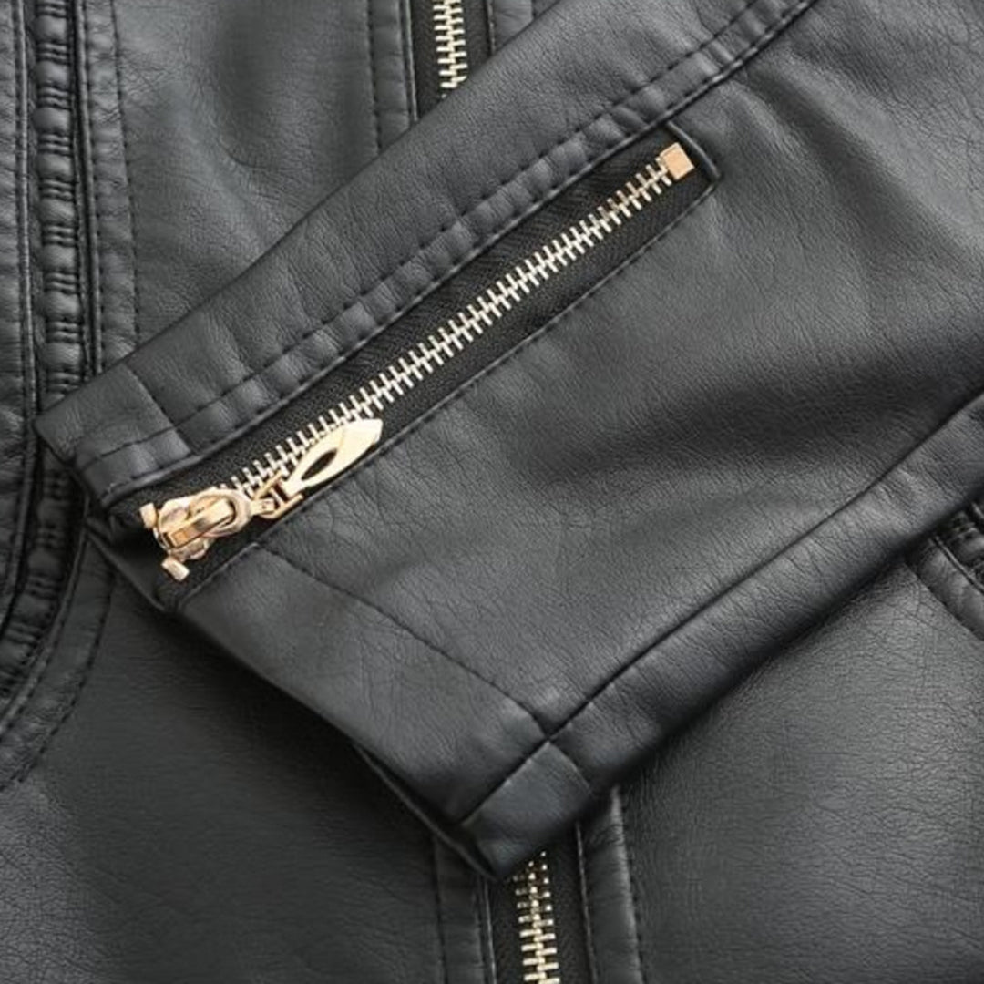 Janiyah Casaco de Pele Mulher – Gola Alta Chic, Fechos de Correr e Estilo Moderno Elegante