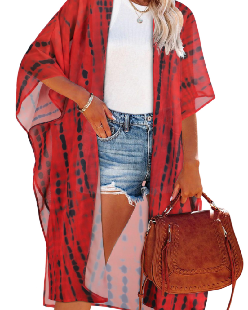 Sophia Kimono de Playa para Mujer – Cárdigan Largo Fluido de Gasa con Estampado Floral