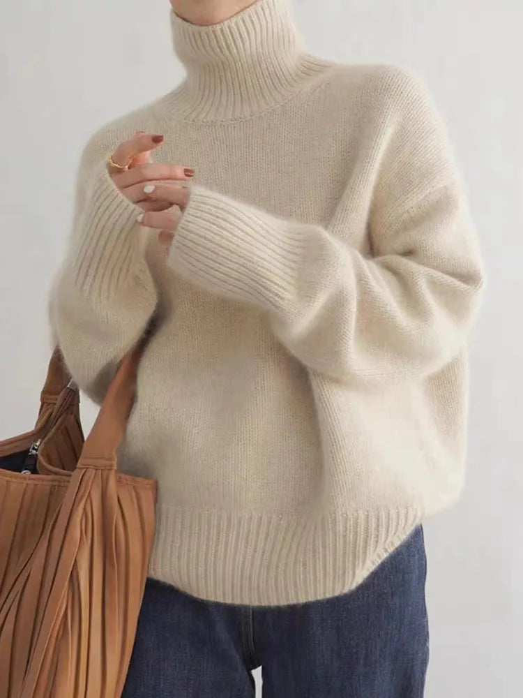 Seraphina Pull Femme – Pull à Col Roulé Côtelé & Confortable, Style Chic pour l’Hiver