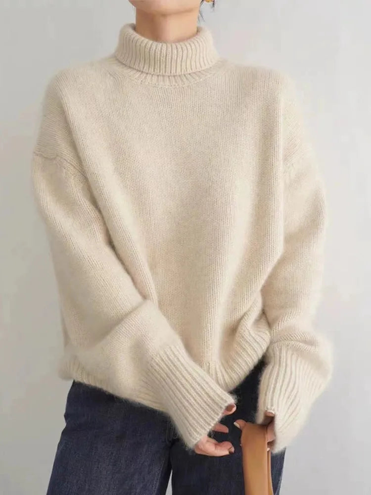 Seraphina Pull Femme – Pull à Col Roulé Côtelé & Confortable, Style Chic pour l’Hiver