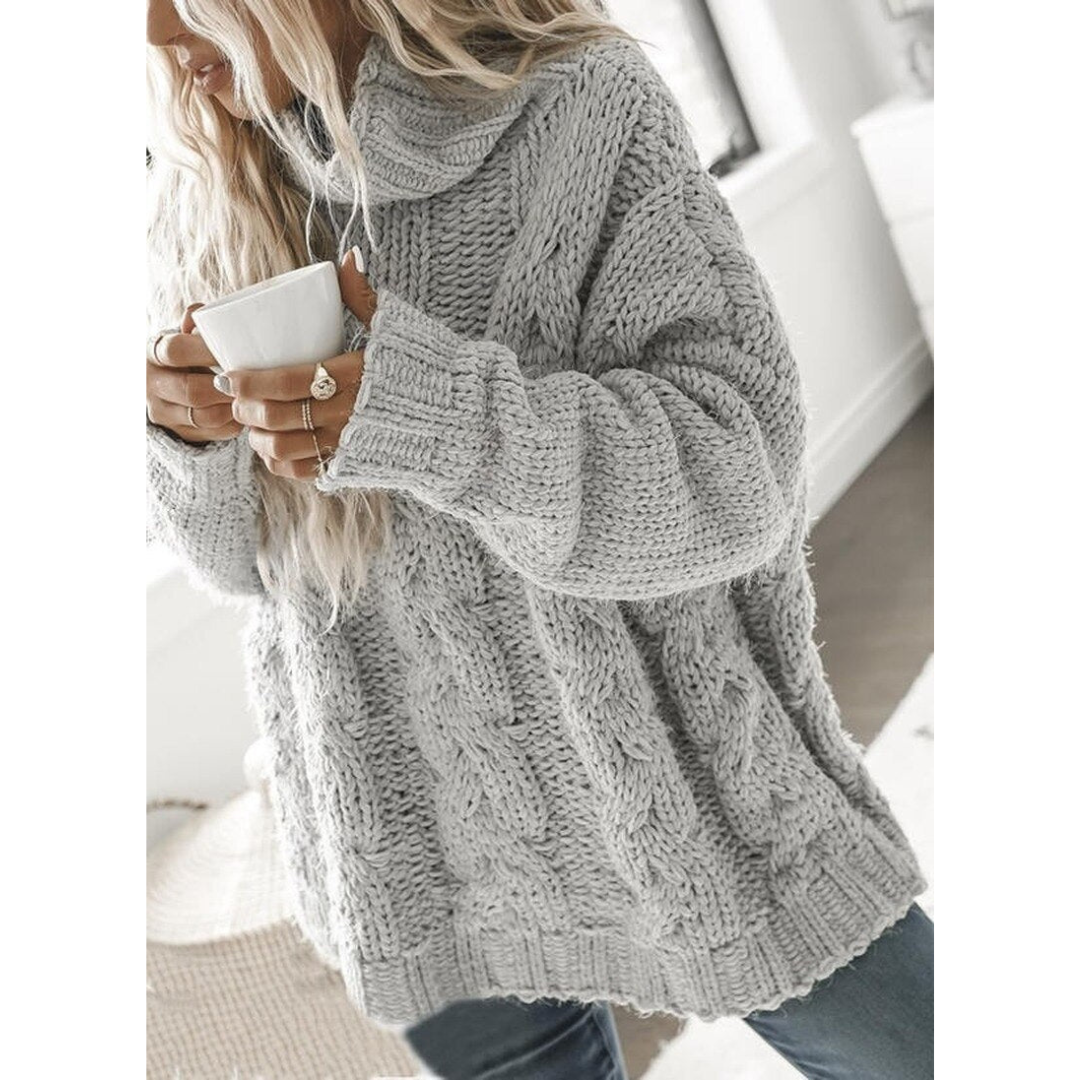 Gracey Sweter z Golfem Damski – Elegancki Luźny Sweter z Warkoczowym Splotem na Zimę