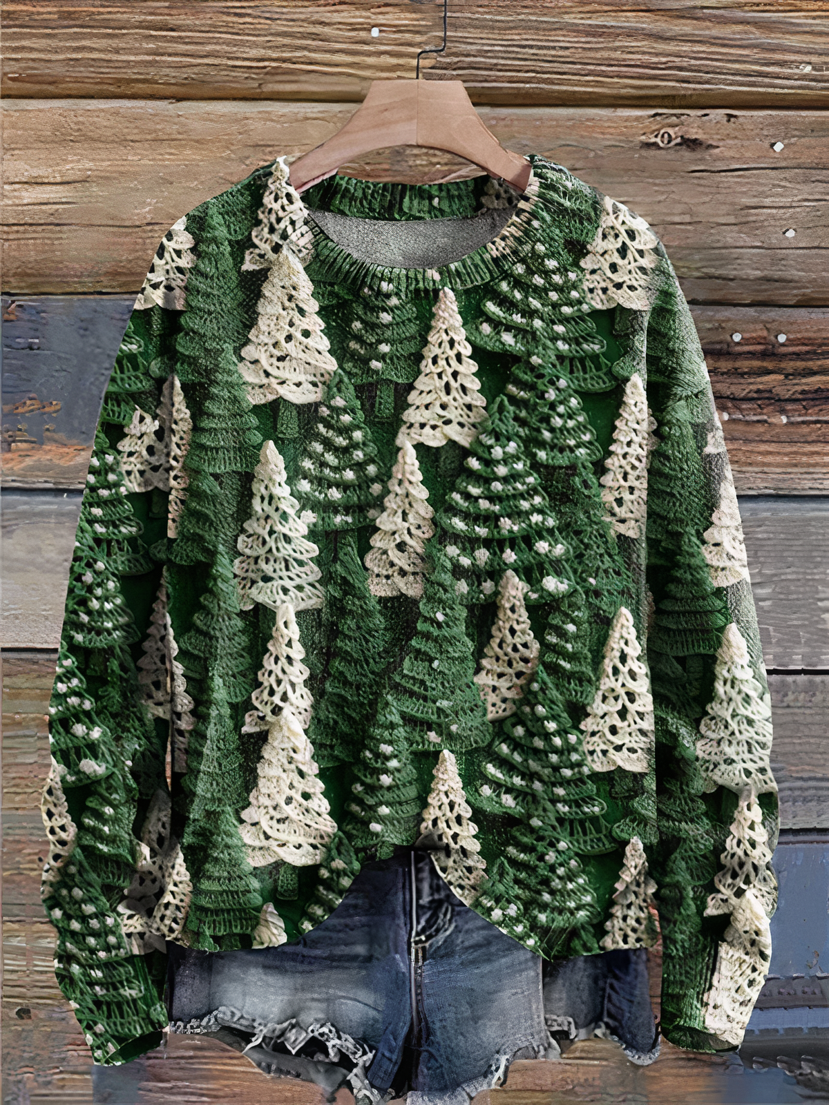 Linel Women's Christmas Sweater – Festive Knit Crew Neck with Christmas Tree Pattern & Long Sleeves
