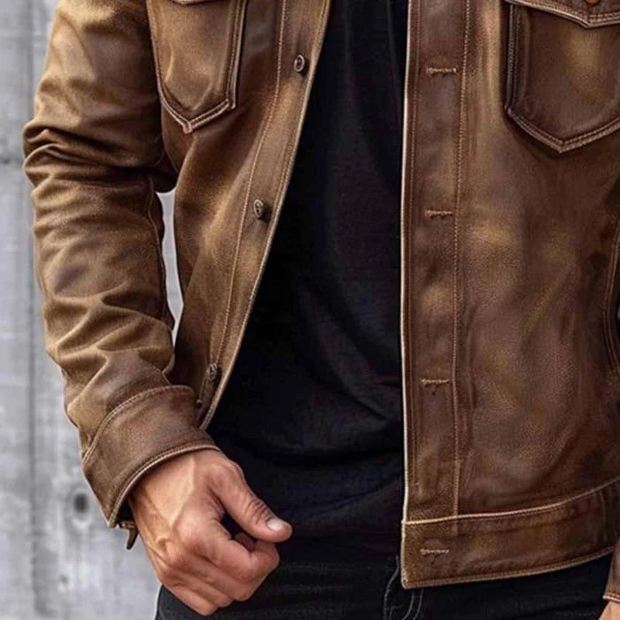 Pierre Men's Vintage Jacket – Elegant & Durable Leather Jacket with Timeless Style