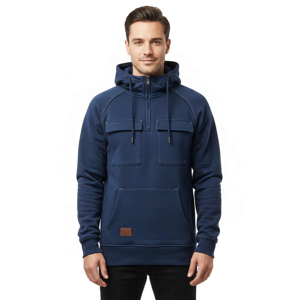 Dravien Utility Hoodie Men – Functional Sweatshirt with Half-Zip and Chest Pockets