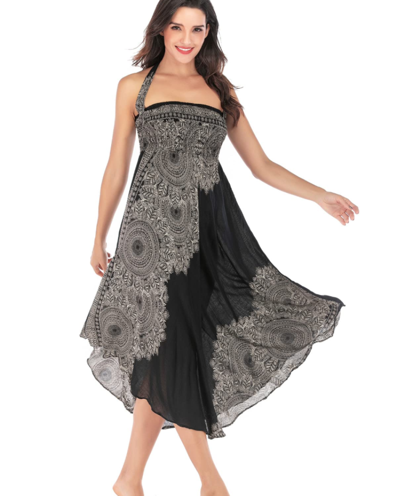 Dámské maxi šaty Sienna Robe Bohème – dlouhé 2v1 šaty s elastickým pasem a halter výstřihem