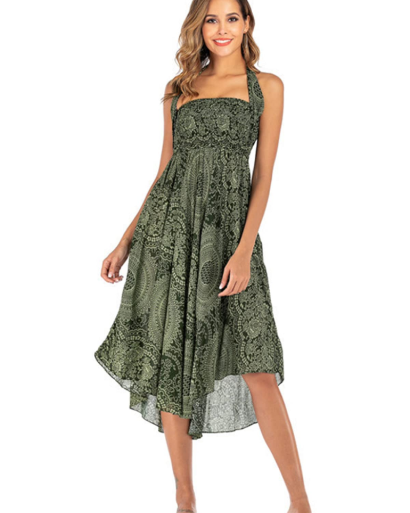 Dámské maxi šaty Sienna Robe Bohème – dlouhé 2v1 šaty s elastickým pasem a halter výstřihem
