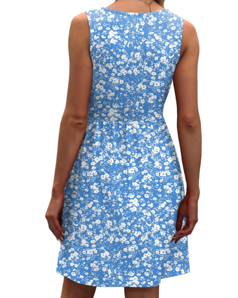 Madeline ärmelloses Sommerkleid für Damen – Lässiges Kleid mit Rundhalsausschnitt und Taschen