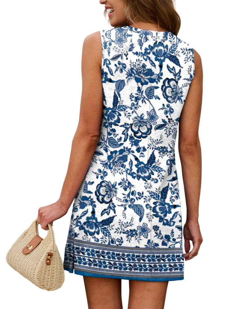 Natalie Robe Bohème Femme – Robe Trapèze Col Rond Longueur Genou